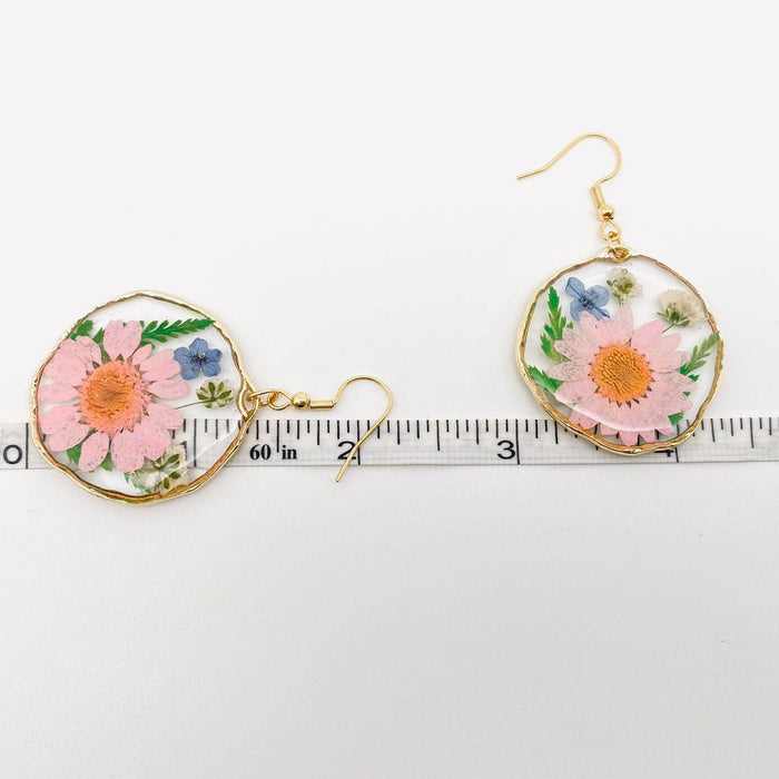 Floral Geometric Pendant Genuine Dried Flowers Earring