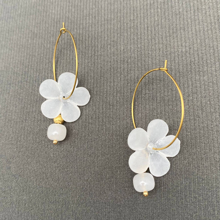 Resin Flower 18K Gold Plated S.Steel hoop Earrings