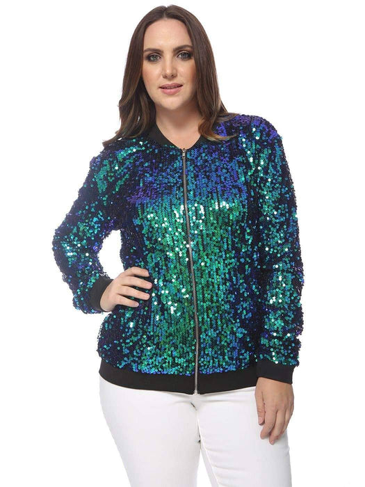 Plus Size Sequin Bomber Jacket