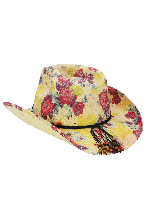 Floral Print Raffia Straw Cowboy Hat
