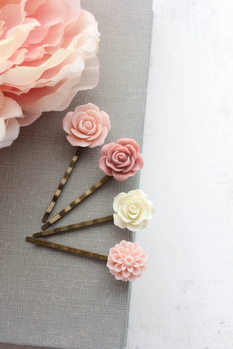 Shades of Blush Pink Flower Bobby Pins