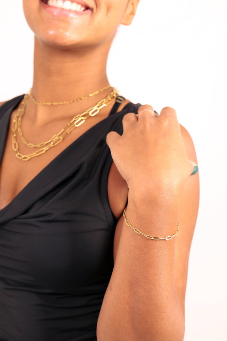 Gold Stainless Steel Paperclip Chain Bracelet + Extension