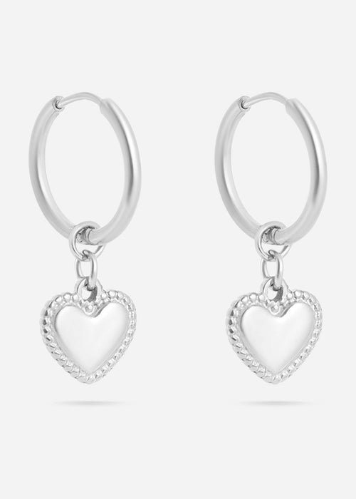 18K Gold PVD Stainless Steel Heart Pendant Hoop Earrings / ERJ0042