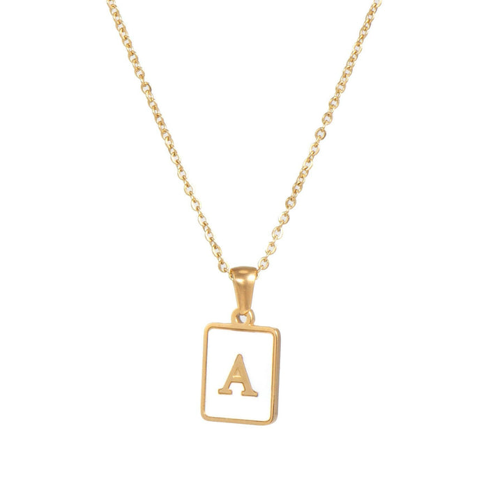 Mio Queena - Square Initial 18K Gold-plated Stainless Steel Necklace: Golden T (including chain)