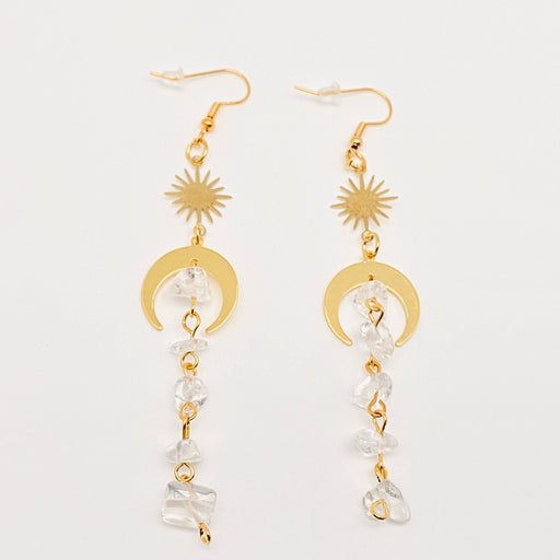 Star Moon Natural Stone Tassel Earrings - MS