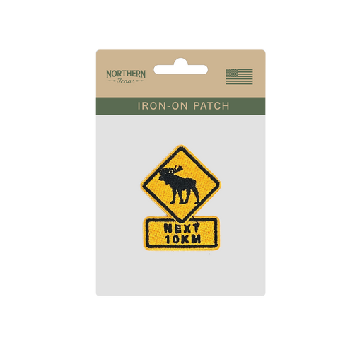 Moose Crossing Road Sign Iron On Embroidery Patch