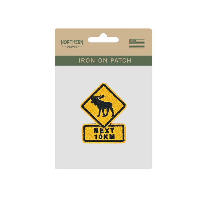 Moose Crossing Road Sign Iron On Embroidery Patch