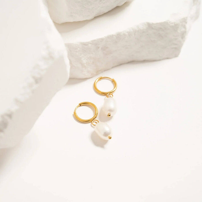 18K Gold PVD Freshwater Pearl Huggie Earrings