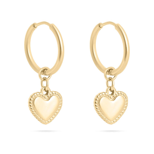 18K Gold PVD Stainless Steel Heart Pendant Hoop Earrings / ERJ0042