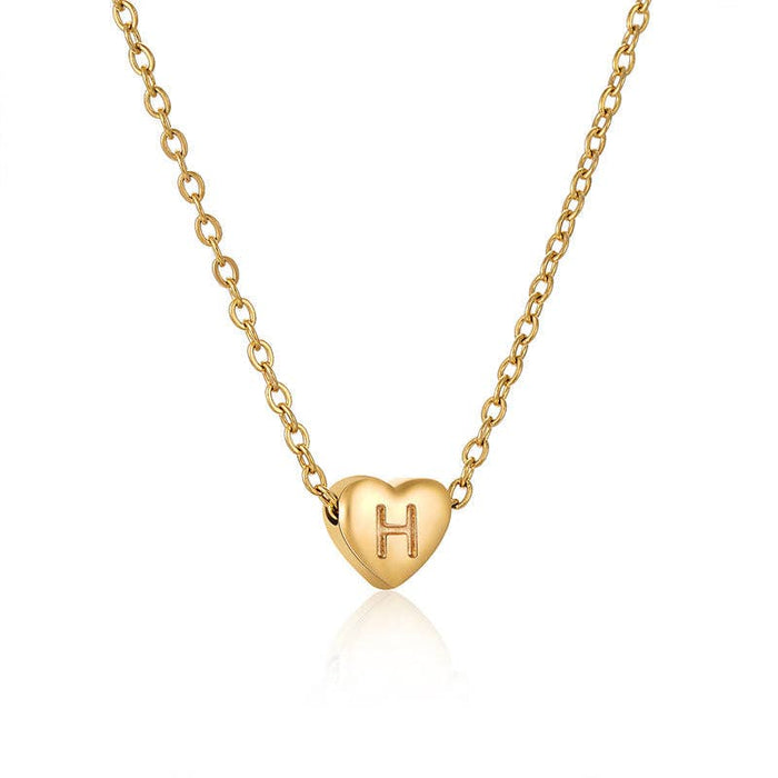 Stainless Steel Heart-shaped Alphabet Pendant Necklace