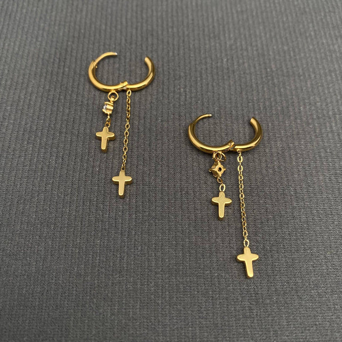 Double Cross 18K Gold Plated S.Steel Huggie Earrings