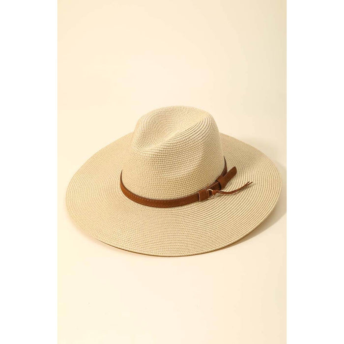 Faux Leather Belt Straw Fedora Hat