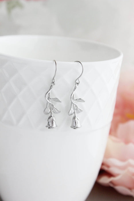 Long Stem Rose Earrings gold