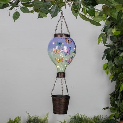 Hot Air Balloon-Solar-Metal w/Glass Butterfly Design