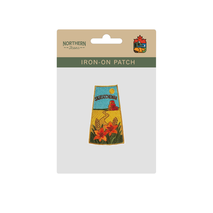 Saskatchewan Prairie Wheat Western Red Lily Embroidered Iron-On Patch - Collectible Travel Patch