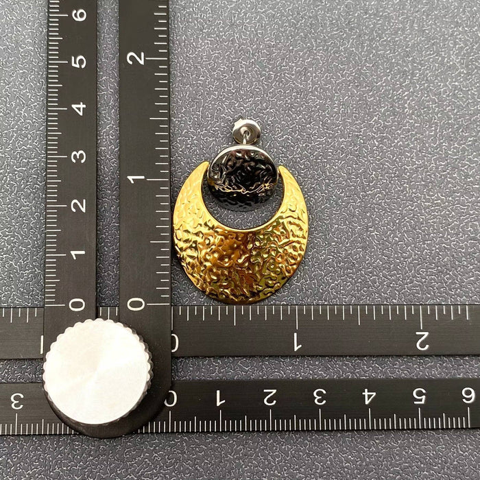 18K Golden SS Hammered Texture Two Tone Post Earrings - FGS