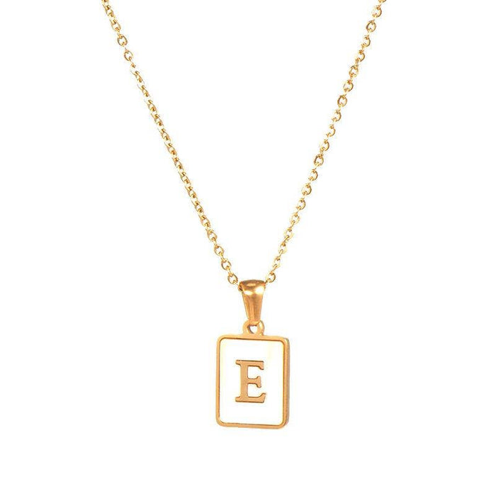 Mio Queena - Square Initial 18K Gold-plated Stainless Steel Necklace: Golden T (including chain)