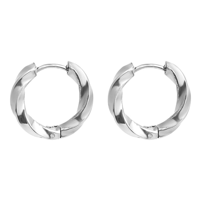 18K Gold PVD Stainless Steel Textured Twisted Huggie Hoop Earrings