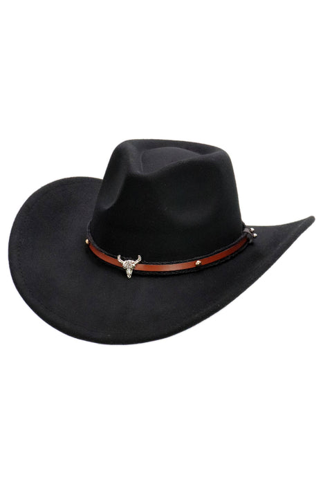 Buffalo Skull Belt Tycoon Retro Faux Wool Felt Cowboy Hat