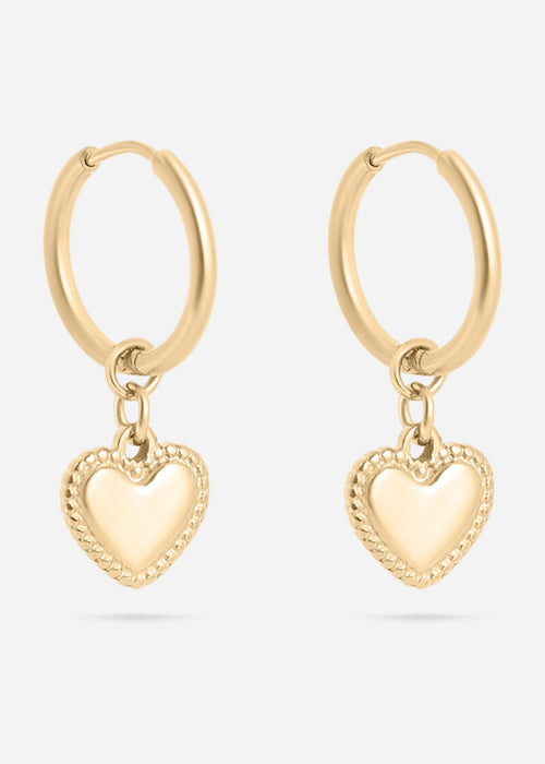 18K Gold PVD Stainless Steel Heart Pendant Hoop Earrings / ERJ0042