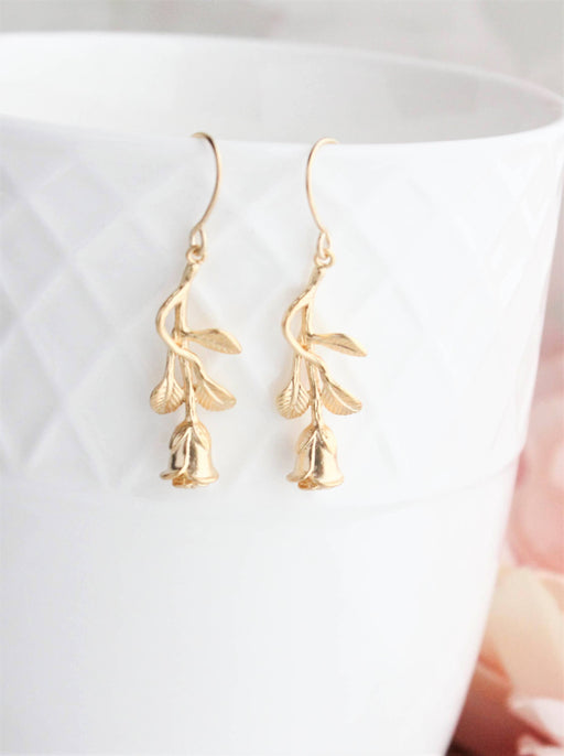 Long Stem Rose Earrings gold
