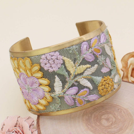 Yellow & Lavender Embroidered Cuff Bracelet