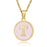 Pink Shell Initial 18K Gold Plated SS Round Charm Necklace