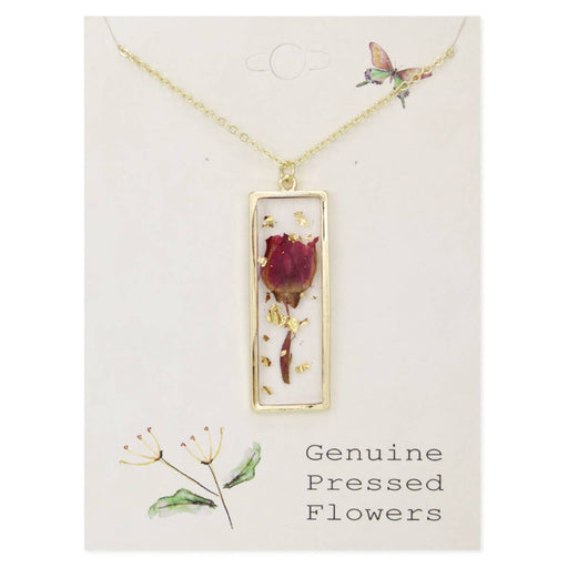 Gold Bar Red Dried Flower Necklace