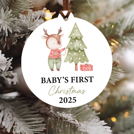 Baby's First Christmas Ornament 2025 | Woodland Reindeer