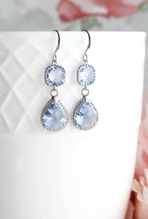 Light Blue Glass Dangle Earrings | Two Jewel Teardrop