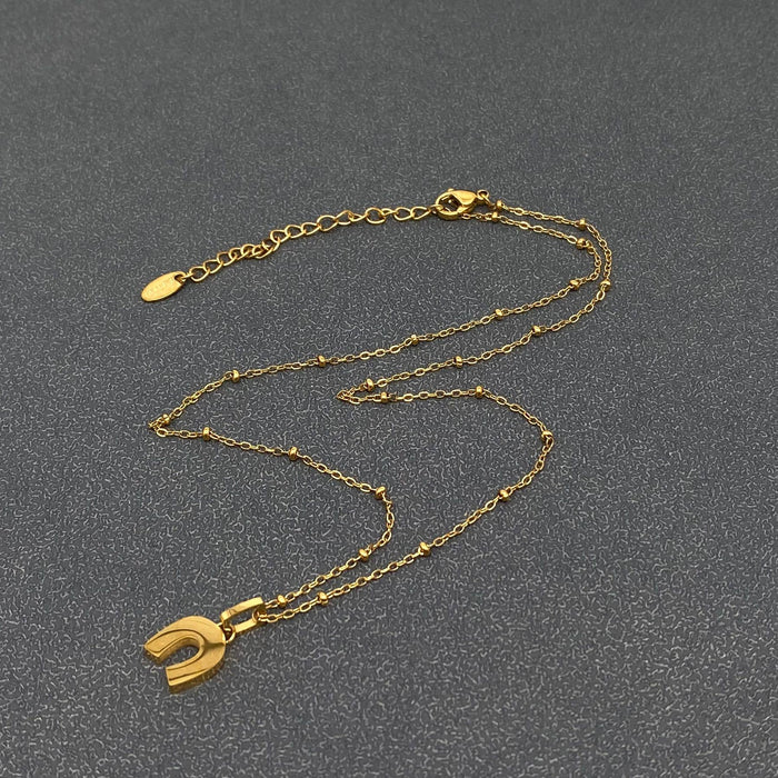 Inlaid CZ Horseshoe charm18K Gold Plated SS Necklace - FGS