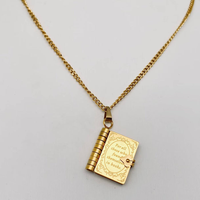 Vintage Open Book Charm 18K Gold Plated SSl Necklace - FGS