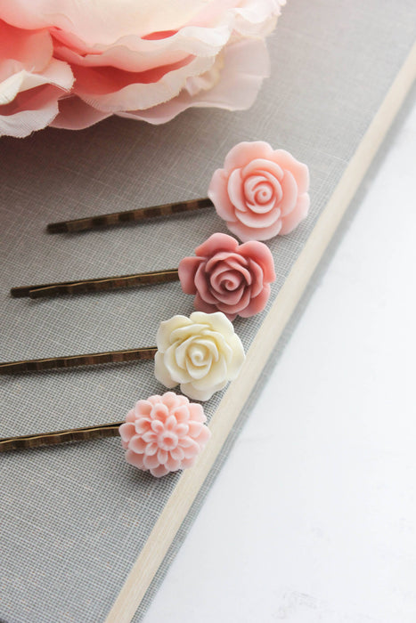 Shades of Blush Pink Flower Bobby Pins