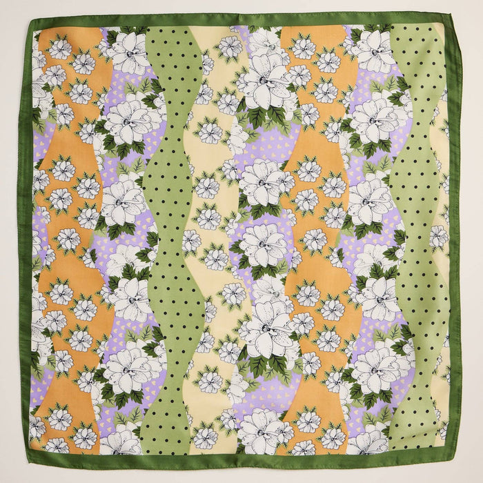 Retro Floral Print Scarf – Colorful Silk-Feel Square Scarf