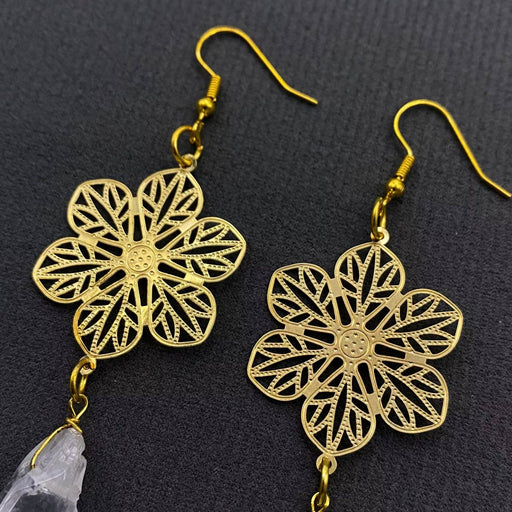 White Crystal Gold Plated Snowflakes Charm Dangle Earrings
