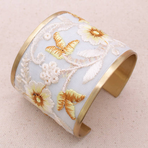 Ivory White Floral Embroidered Cuff Bracelet