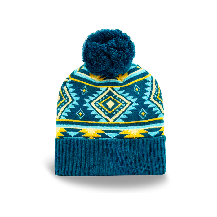 Geometric Pattern Pom Knit Beanie Unisex Winter Hat