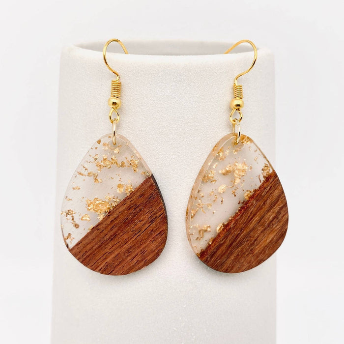 Geometric Shape Resin Wooden Stick Dangle Earrings