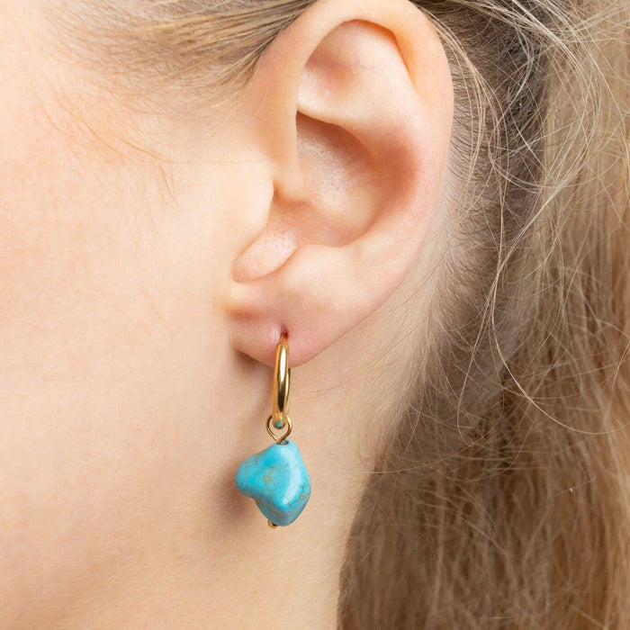 18K Gold PVD Stainless Steel Turquoise Stone Huggie Earrings