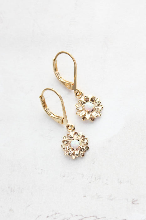 Little Daisy Earrings - Glossy Gold and Opal Glass