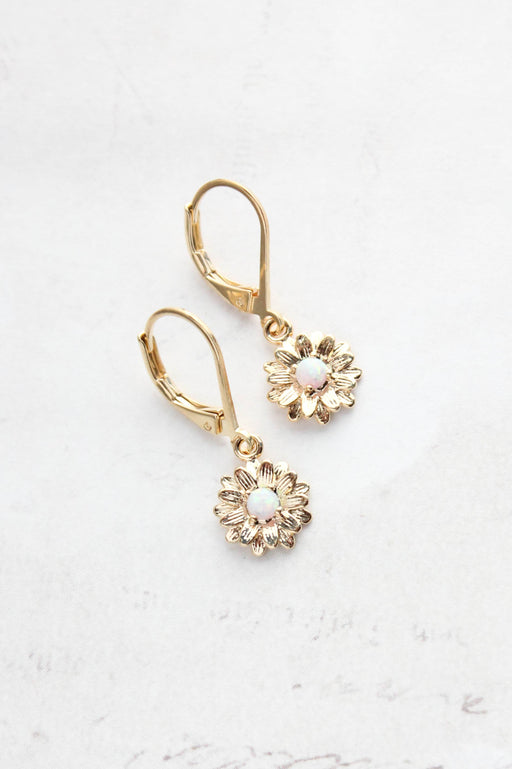 Little Daisy Earrings - Glossy Gold and Opal Glass