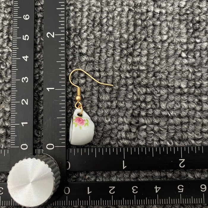 Pink flower Ceramic Teapot & Tea Cup Charm Dangle Earrings