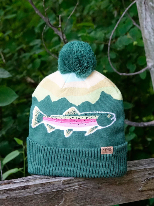 Rainbow Trout Knit Beanie Hat with Pom