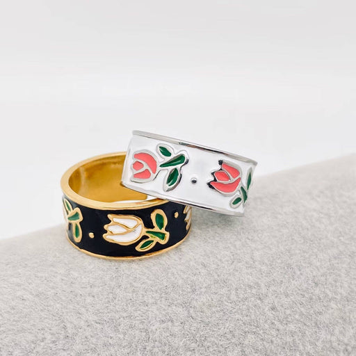 Tulip Enamel Flowers Stainless Steel Ring - FGS