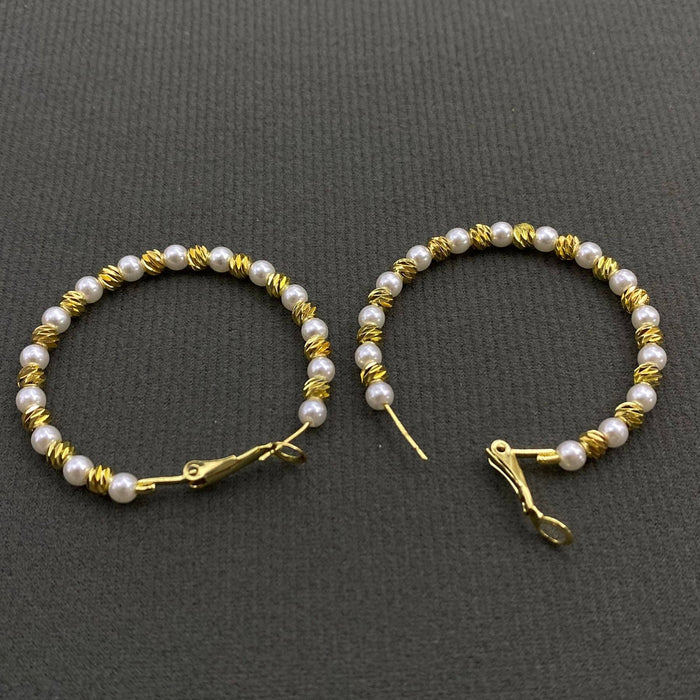 Pearl Metal Beaded Hoop Earrings