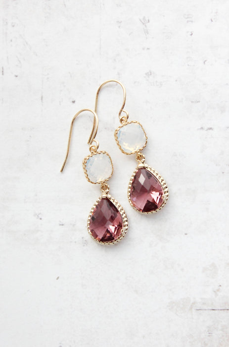 Opal Glass Earrings | Modern Earrings | Dusty Plum Teardrop