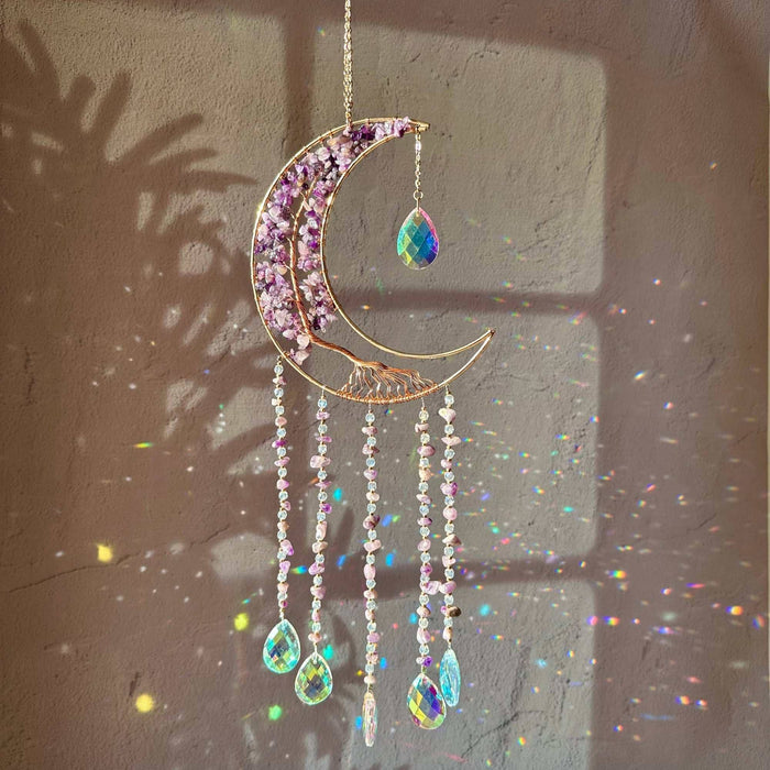 Moon Crystal Suncatcher - Rose Quartz, Red Agate, Amethyst
