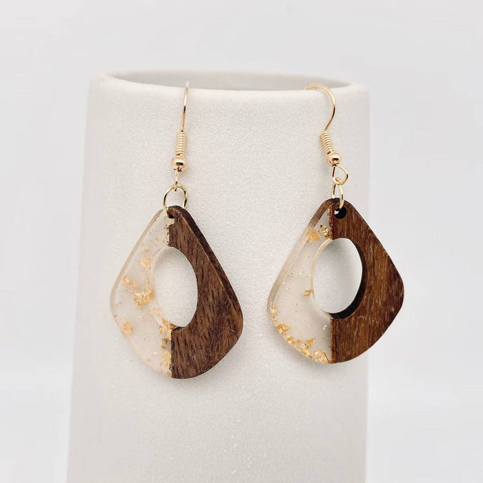 Geometric Shape Resin Wooden Stick Dangle Earrings