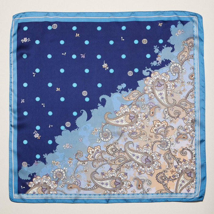 Vintage Paisley Polka Dot Square Scarf | Blue & Olive Elegant Silk-Feel Neck Hair Scarf