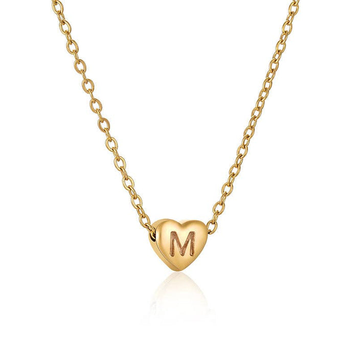 Stainless Steel Heart-shaped Alphabet Pendant Necklace